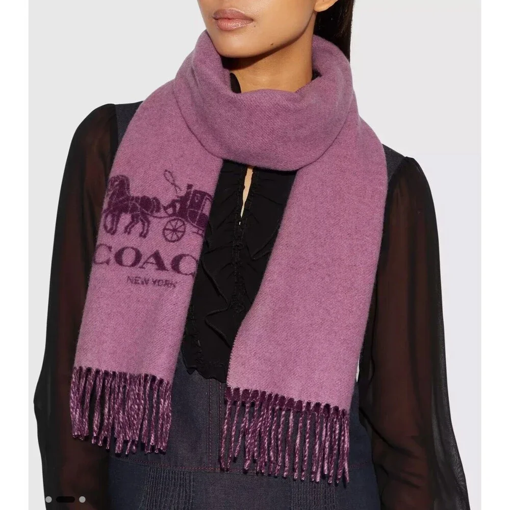 Coach 18782 Horse And Carriage Cashmere Muffler Scarf Rose Plum NWT Org $195 - Picture 6 of 6